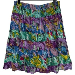 Vintage Gypsy Fairy Patchwork Flowy Boho Ruffle Skirt Elastic‎ Waistband